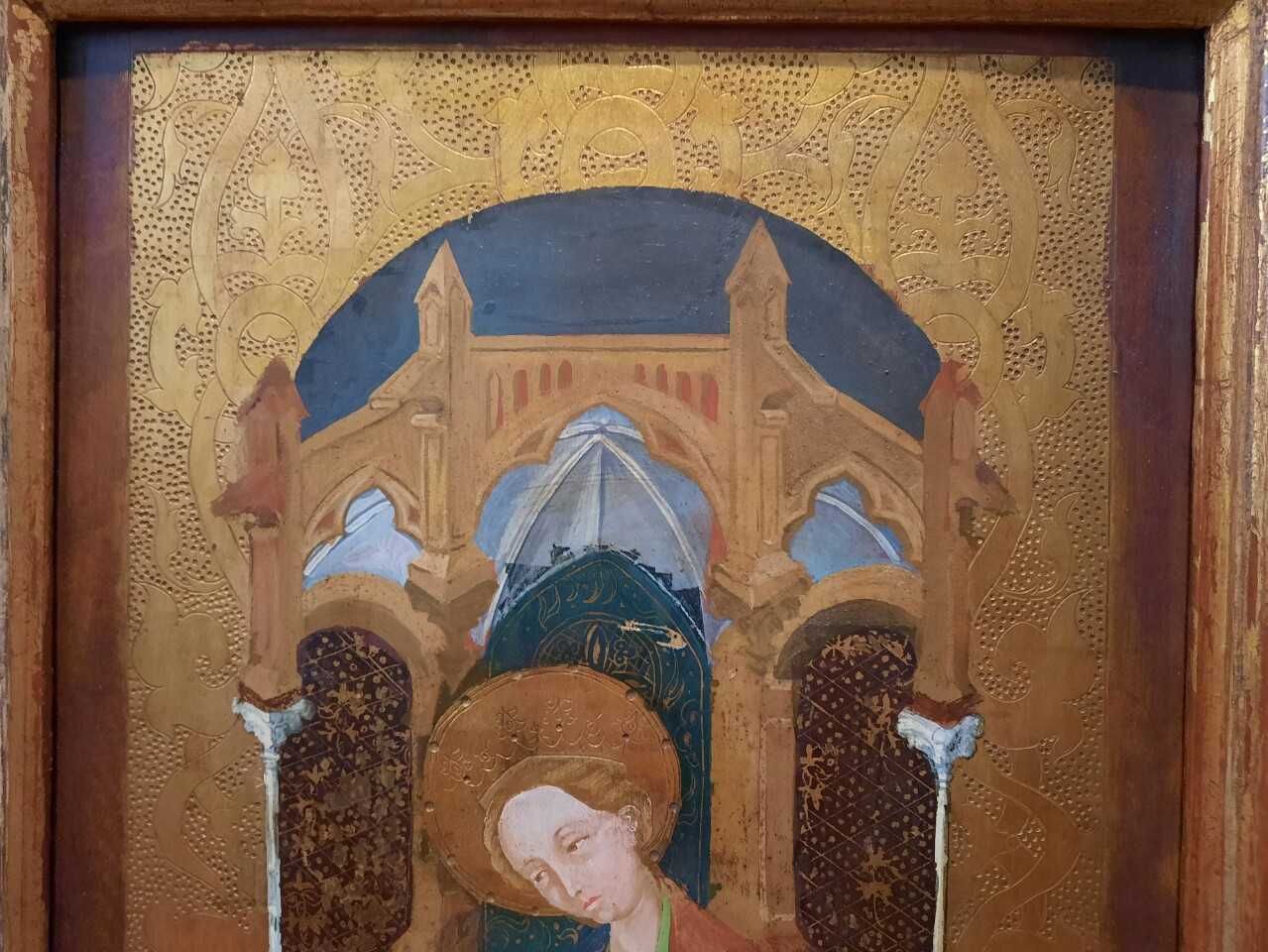 Pictura veche pe lemn.18th, Fecioara Maria cu Pruncul Isus, 61.8x 39.3