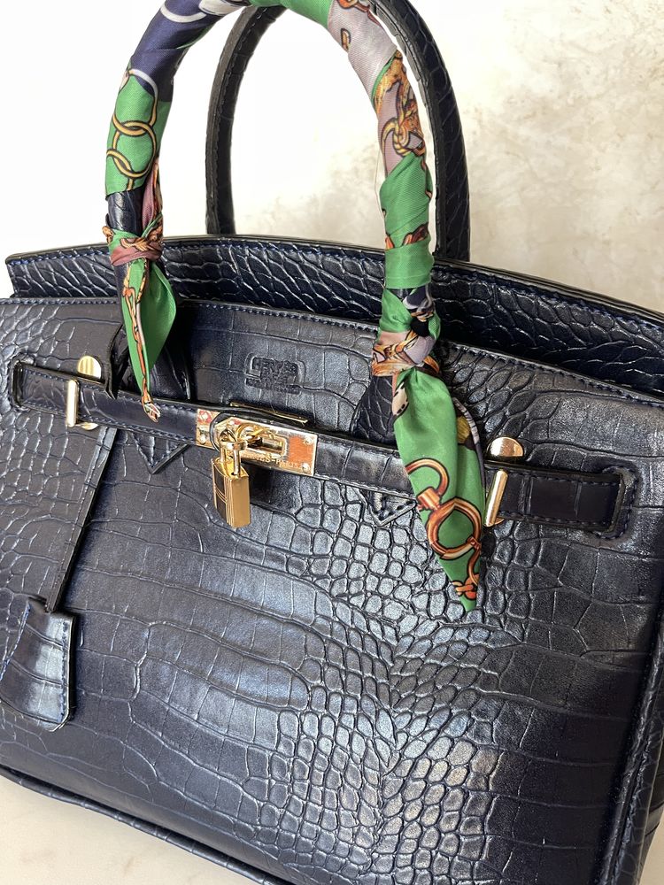 Чанта Hermes Birkin тъмносин кроко
