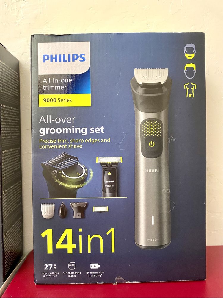 Тример Philips Series 9000 14 в 1 + OneBlade, прецизно подстригване
