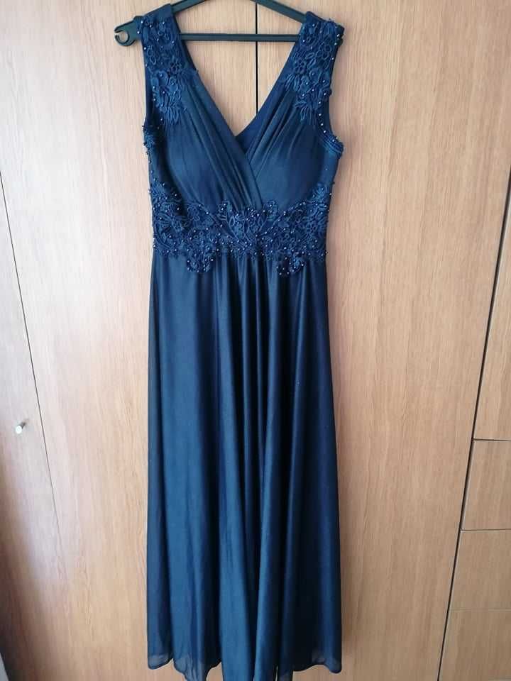 Дълга официална, бална, тъмно синя рокля размер М/Л