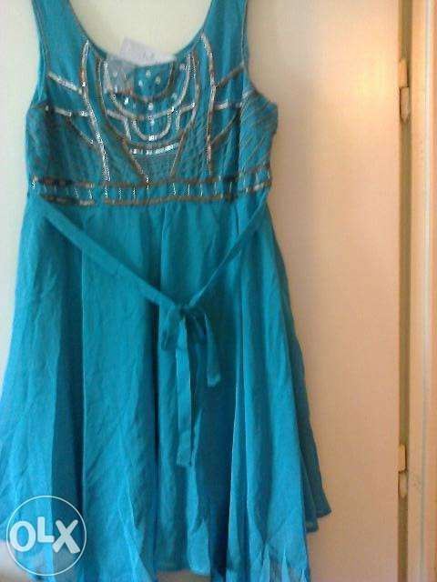 Rochie noua turcoaz matase India paiete, sidef pt. nunta, ocazii