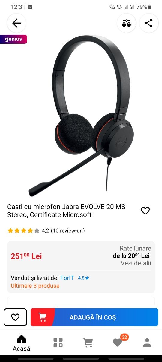 Casti cu microfon Jabra Evolve 20 SE