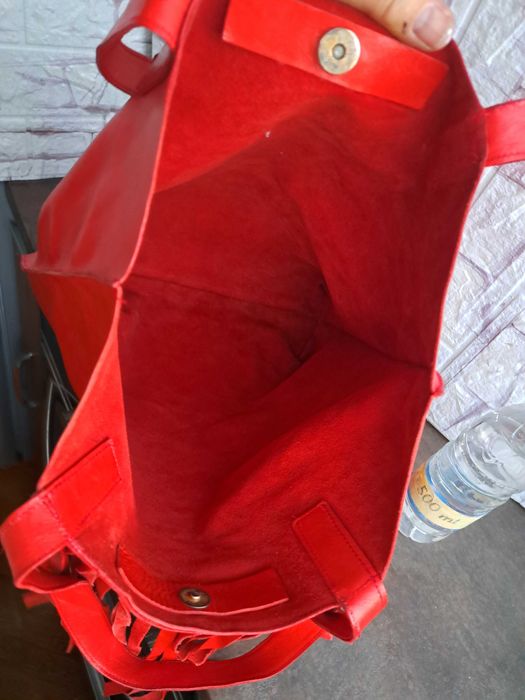 дамска кожена чанта,оранжева торба с ресни-естествена кожа