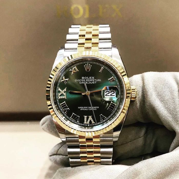 rolex datejust 36mm bi-color green