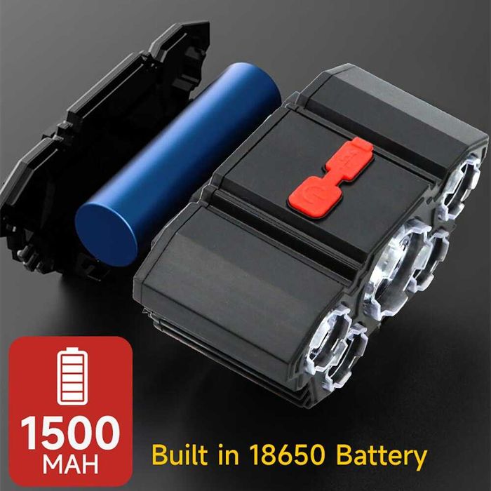 5 LED фенерче, челник, акумулаторно с вградена 18650 батерия, къмпинг