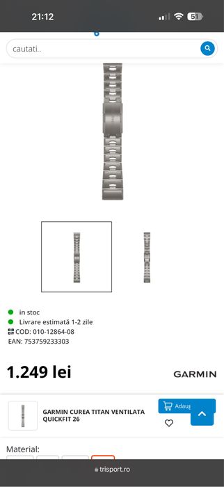 Ceas Garmin Fenix 7x Sapphire solar Premium + curea Titan