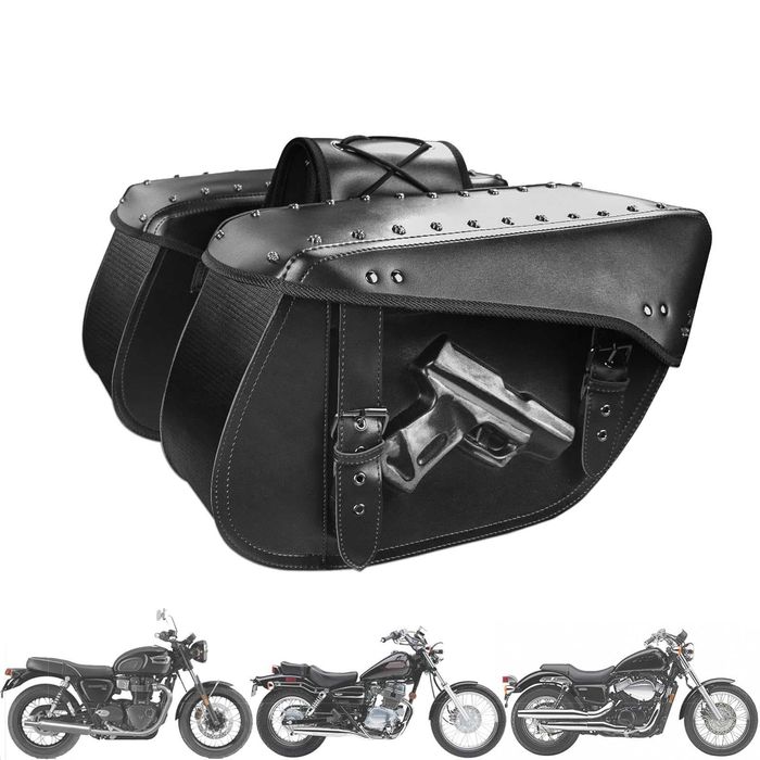Дисаги за мотоциклет Чанта кожен куфар за мотор мото багаж БЯЛ