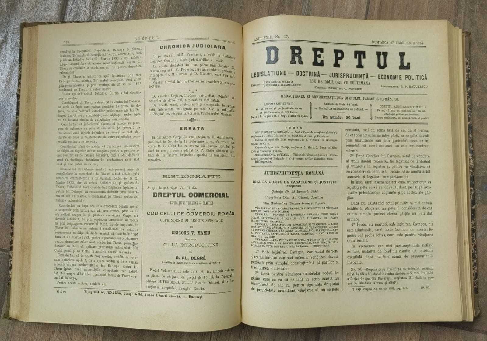 Lot 2 colegate Revista Dreptul anul 1894 si 1910, legislatie doctrina