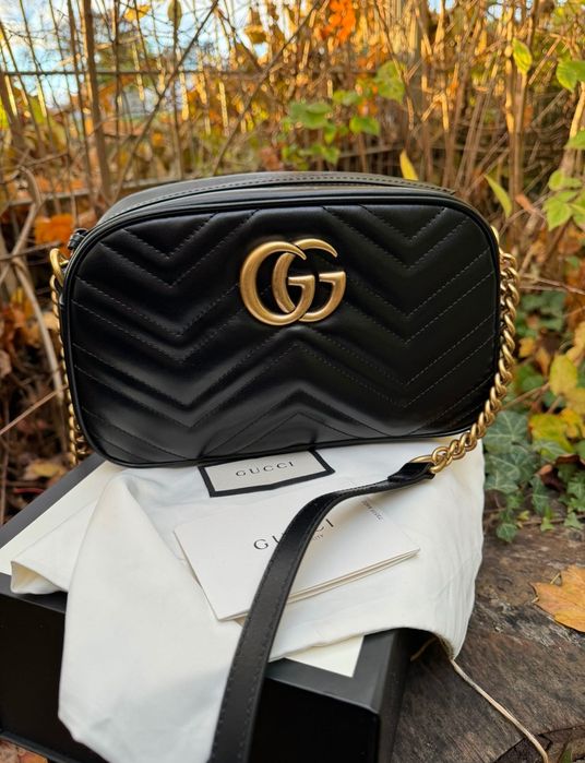 Geanta Gucci originala neagra din piele GG Marmont noua cu factura