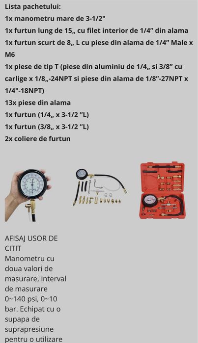 kit testare a presiunii combustibilului auto