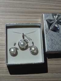 Set argint  perle : pandantiv si cercei