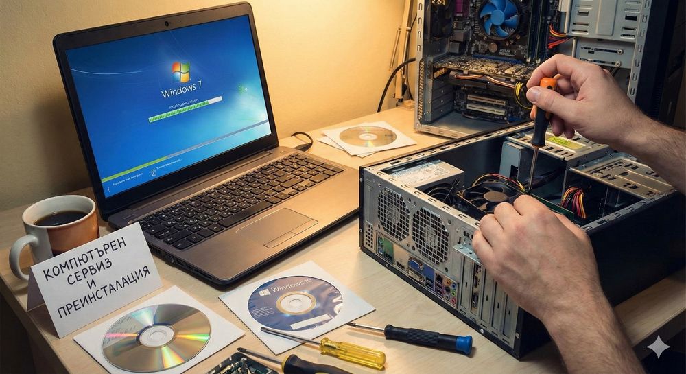 Ремонт и сервиз на компютри и лаптопи. Преинсталиране на Windows.