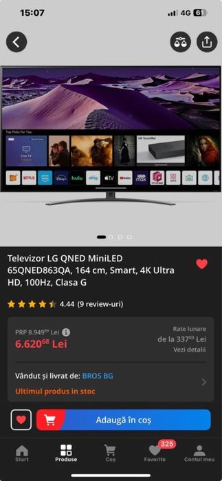 Televizor LG qned 164 cm 120zh 4k uhd