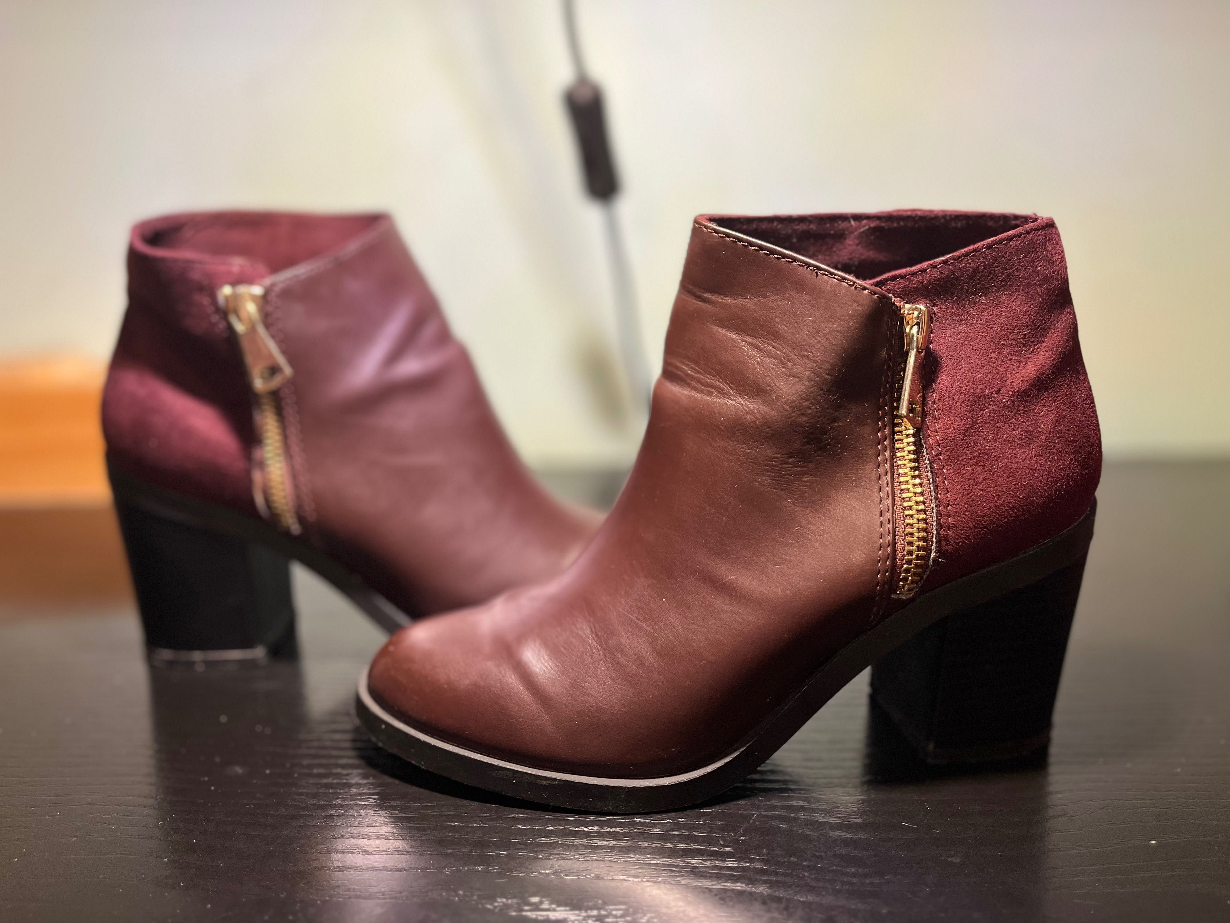 Botine burgundy Stradivarius cu toc gros, mărimea 36