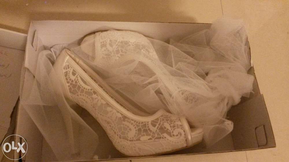 Pantofi Epica  albi dantela pentru mireasa sau de ocazie