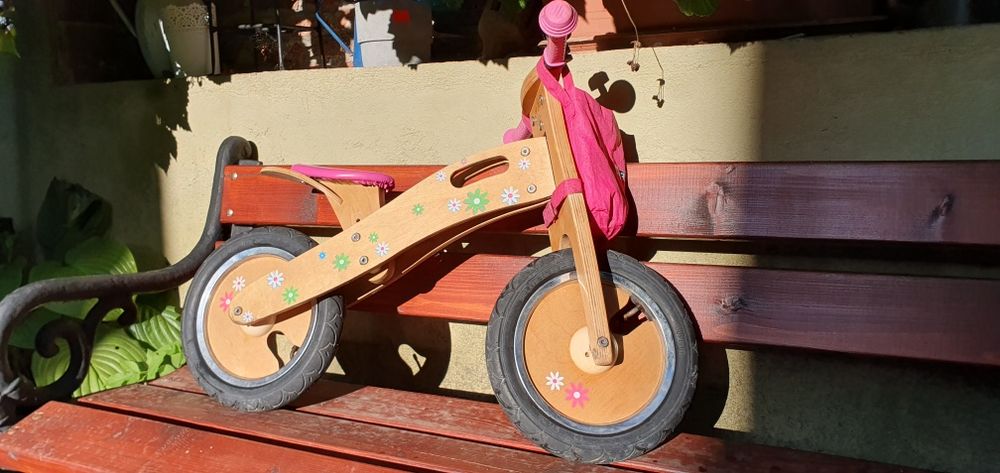 Bicicleta din lemn fara pedale pt copii, fete 2- 3 ani