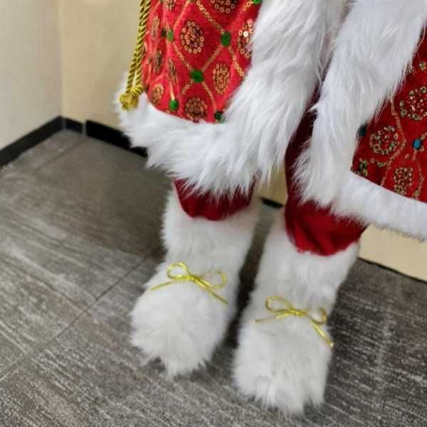 Декоративна фигура на Дядо Коледа с пухкав червен кожух и фенер