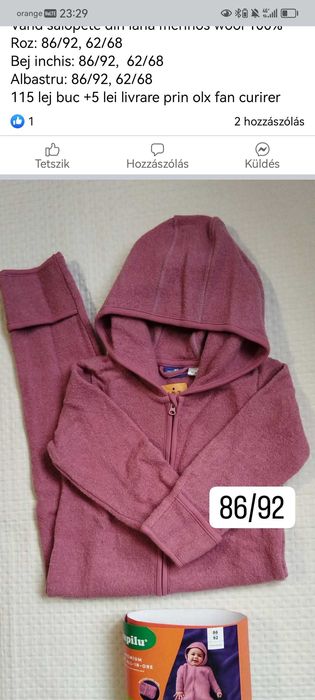 Salopeta 86/92 bluza pantaloni lana merinos roz albastru