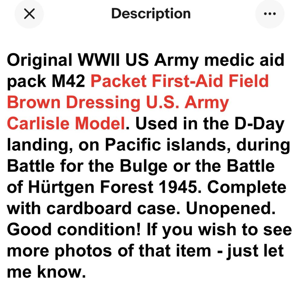 Pachet sigilat prim ajutor US Army WW2