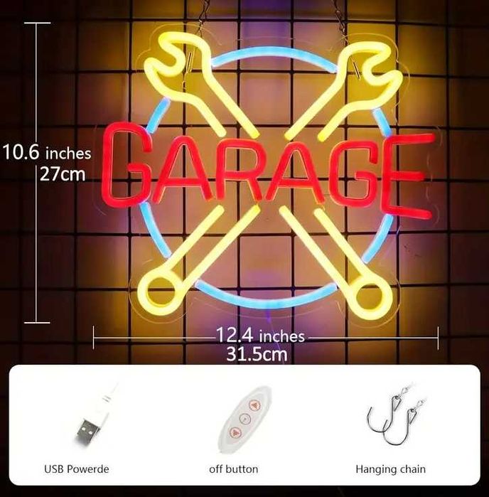 Reclama luminoasa LED Neon „GARAGE” - chei incrucisate,Temark®