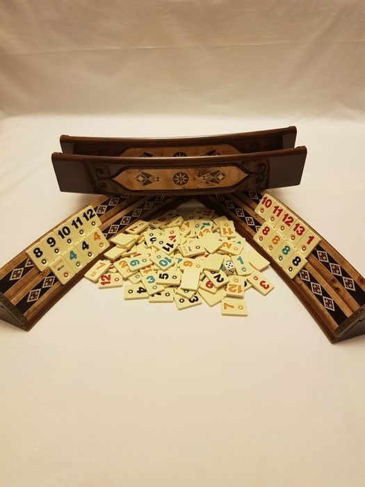 Joc remi, rummy din lemn masiv si sidef sculptate manual. 2643