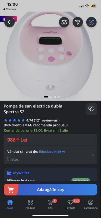 Pompa san electrica dubla spectra s2 noua