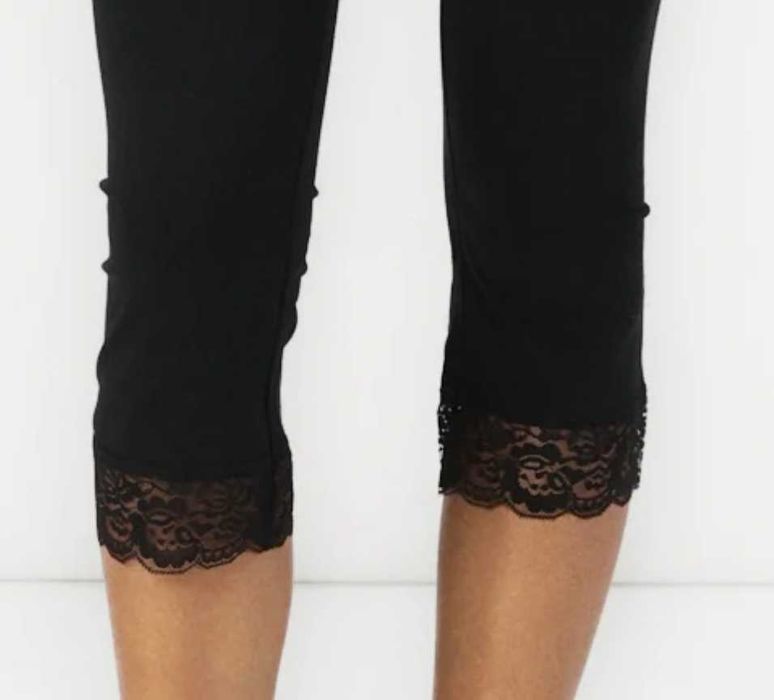 Colanti/pantaloni/leggings negru cu dantela, bumbac, 'Anna Fields', S