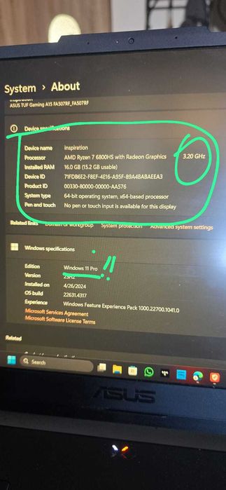 laptop asus Gaming TUF A15 6080HS 2050 ,16GB RAM , in garantie, Schimb