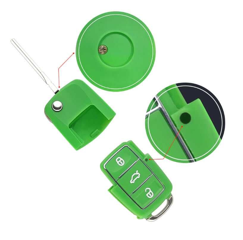 Carcasa cheie Volkswagen Jetta Golf Skoda Seat, verde, 3 butoane