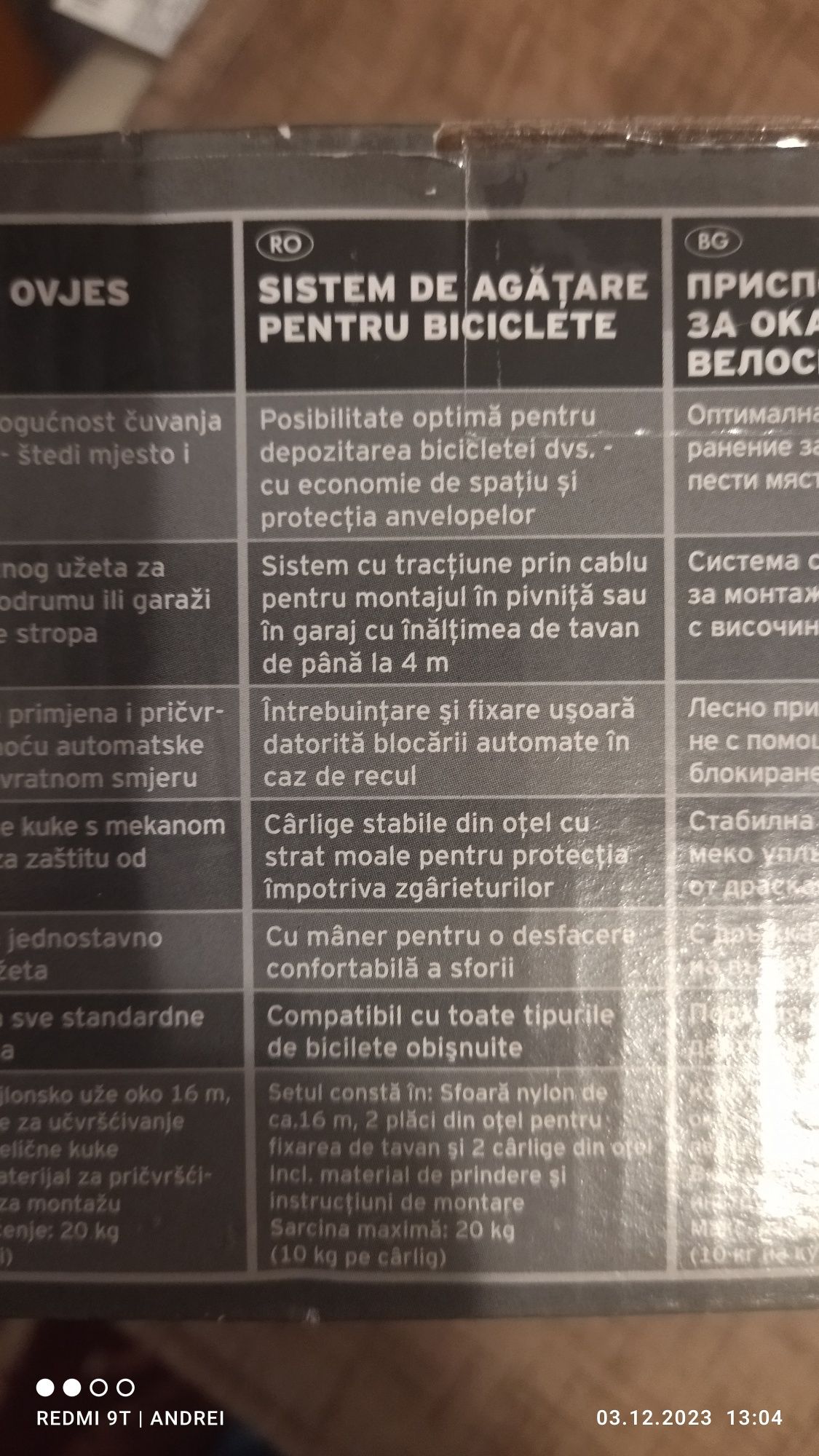 Sistem de agatare bicicleta