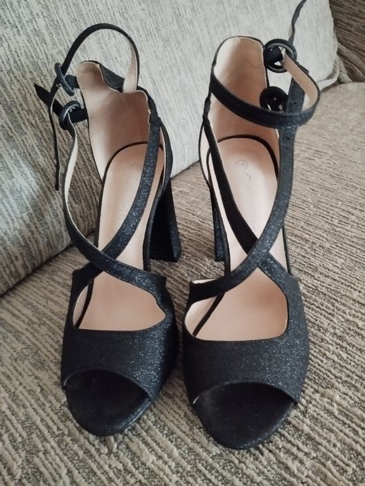 Sandale glitter elegante cu toc gros