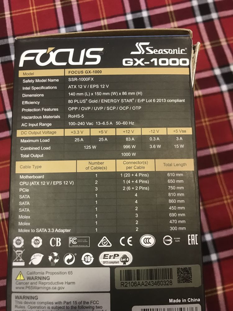 Seasonic GX- 1000W Focus 80 plus gold