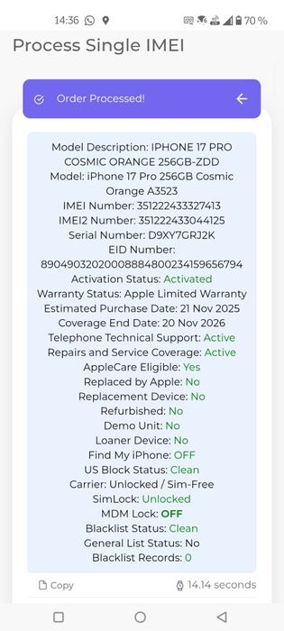 iPhone 17 Pro Cosmic Orange NOU