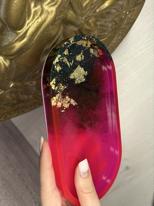 Tava decor din rasina cu foita de aur