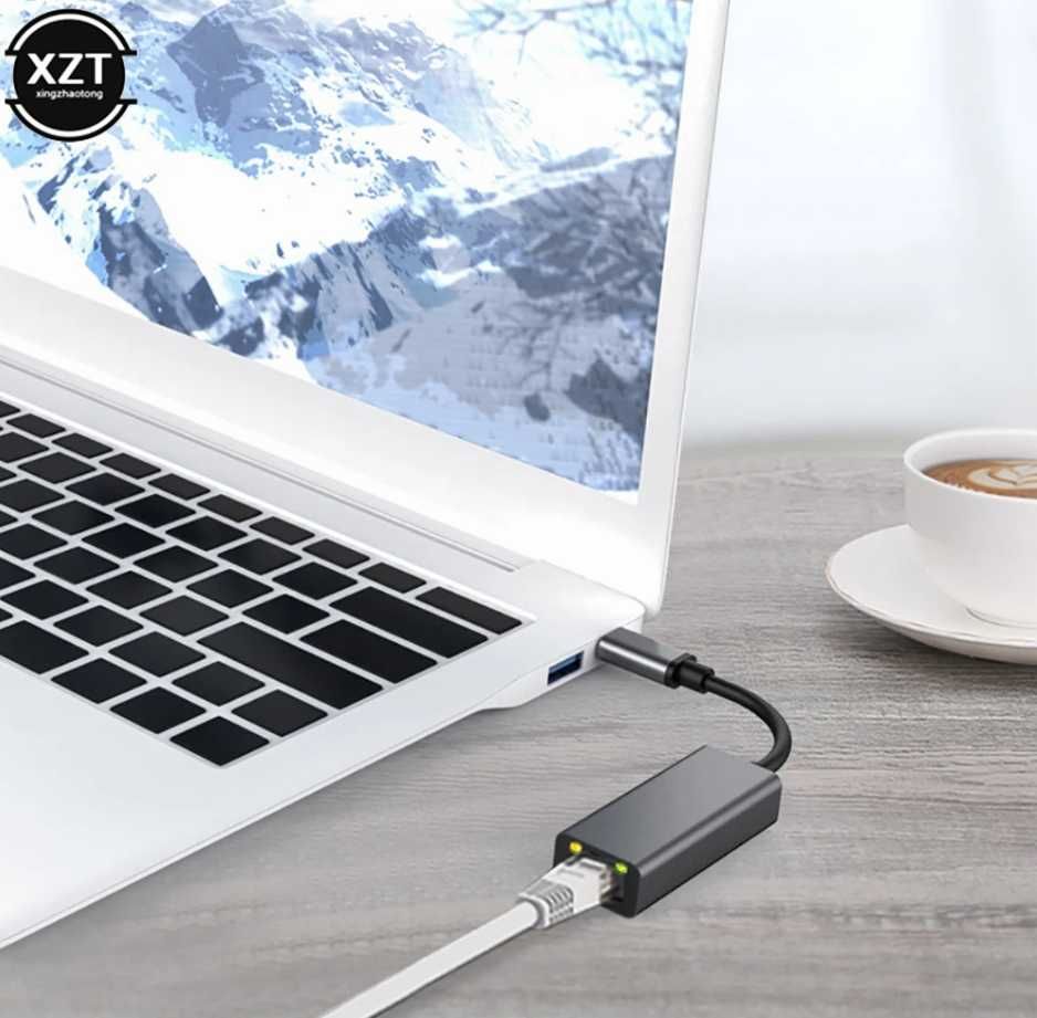 USB-C към RJ45 Адаптер, 1000Mbps Съвместим с Лаптопи, Телефони Таблети