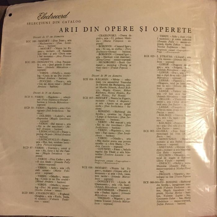 Rossini ‎– Selecțiuni Din Opera „Bărbierul Din Sevilla” Vinyl 1962 RO