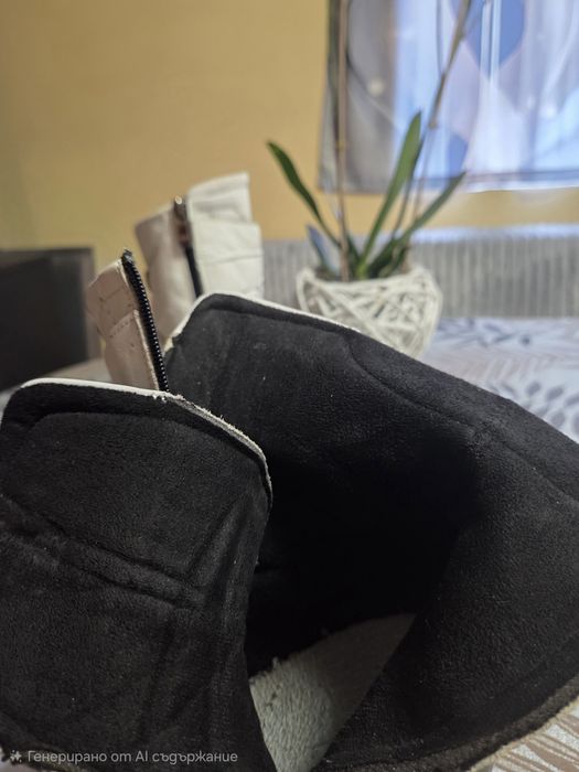 Дамски боти естествена кожа с ток