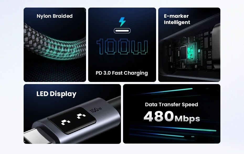 UGREEN UNO PD100W Кабель USB C Fast Charge  для iPhone 16,15 Samsung