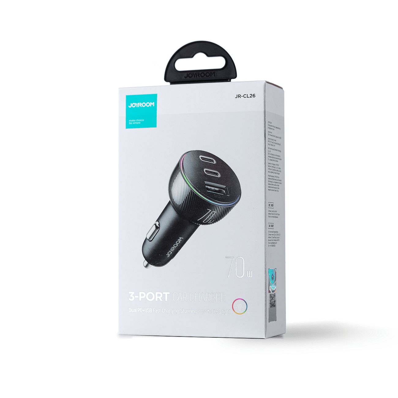 Зарядно за автомобил joyroom 3 port 70w usb, 2 x usb c black (jr-cl26)