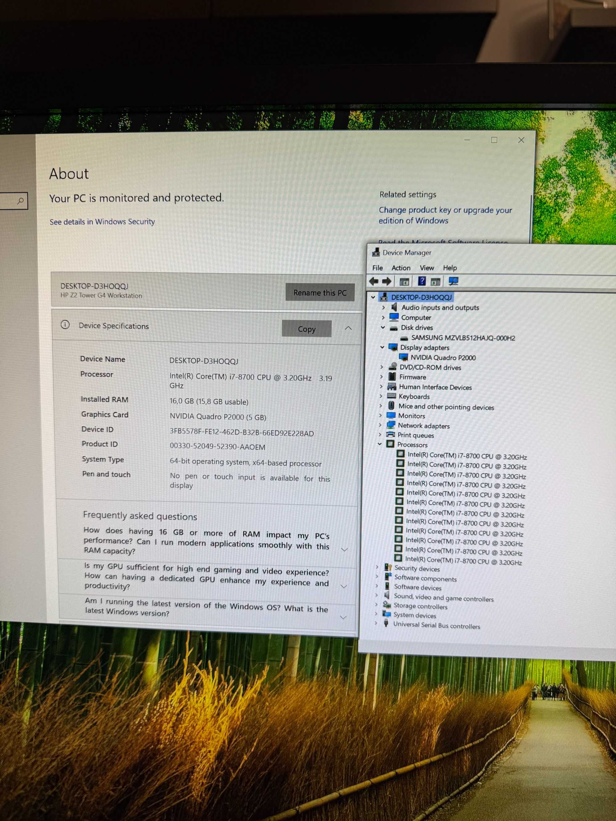 HP Z2 G4 Workstation i7-8700 16 GB DDR4 ,512 GB SSD Quadro P2000 5GB