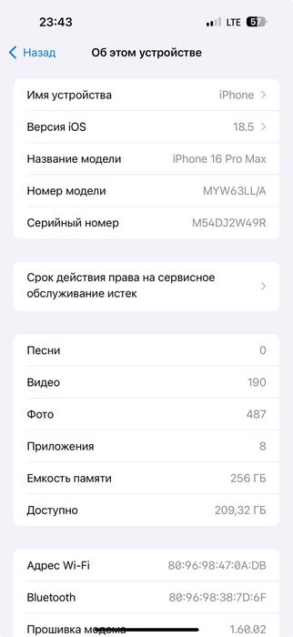Iphone 16 pro MAX ёмкость 98% Идеал
