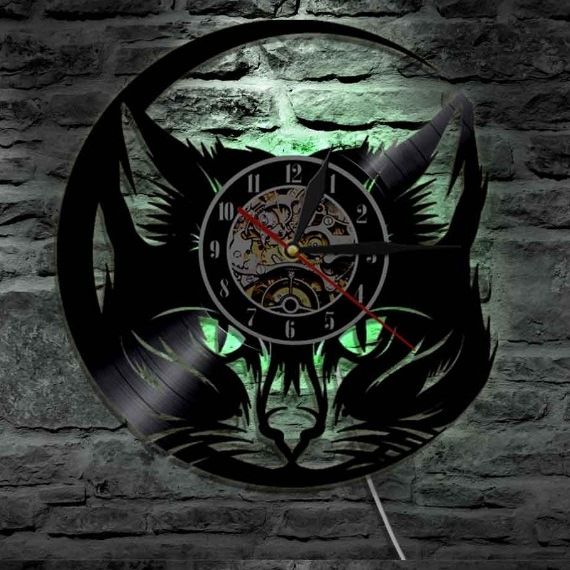 Винтажные настенные часы из виниловой пластинки, с изображением Кошки