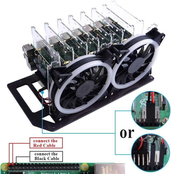 Carcasă GeeekPi Cluster Raspberry Pi Rack stivuibil 8 straturi LED RGB