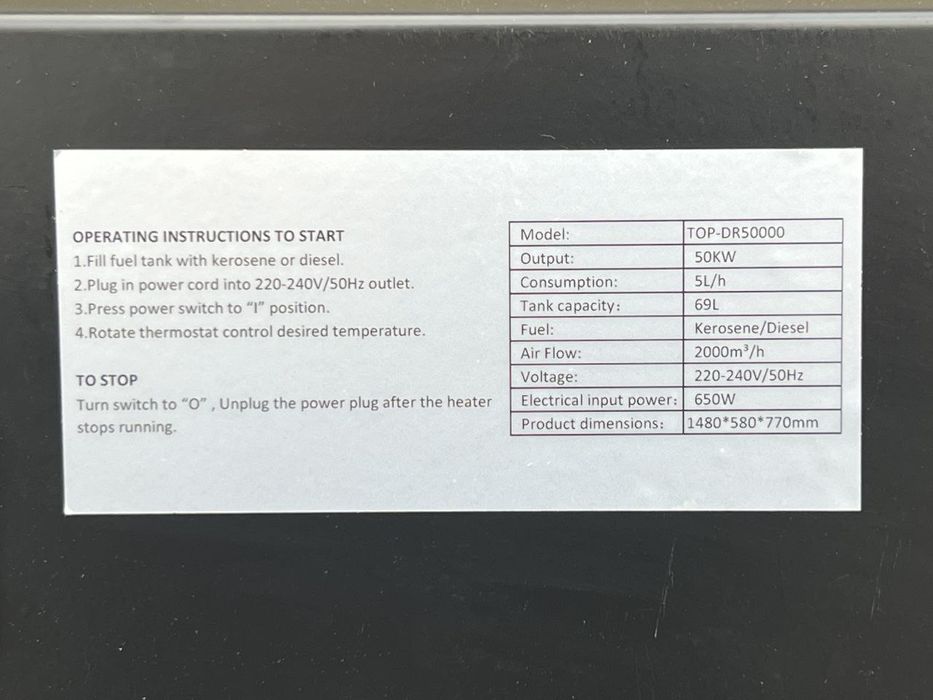 Тепловая пушка Дизельные ROLF TOP-DR50000кВт (Оптомга Арзон Болади)