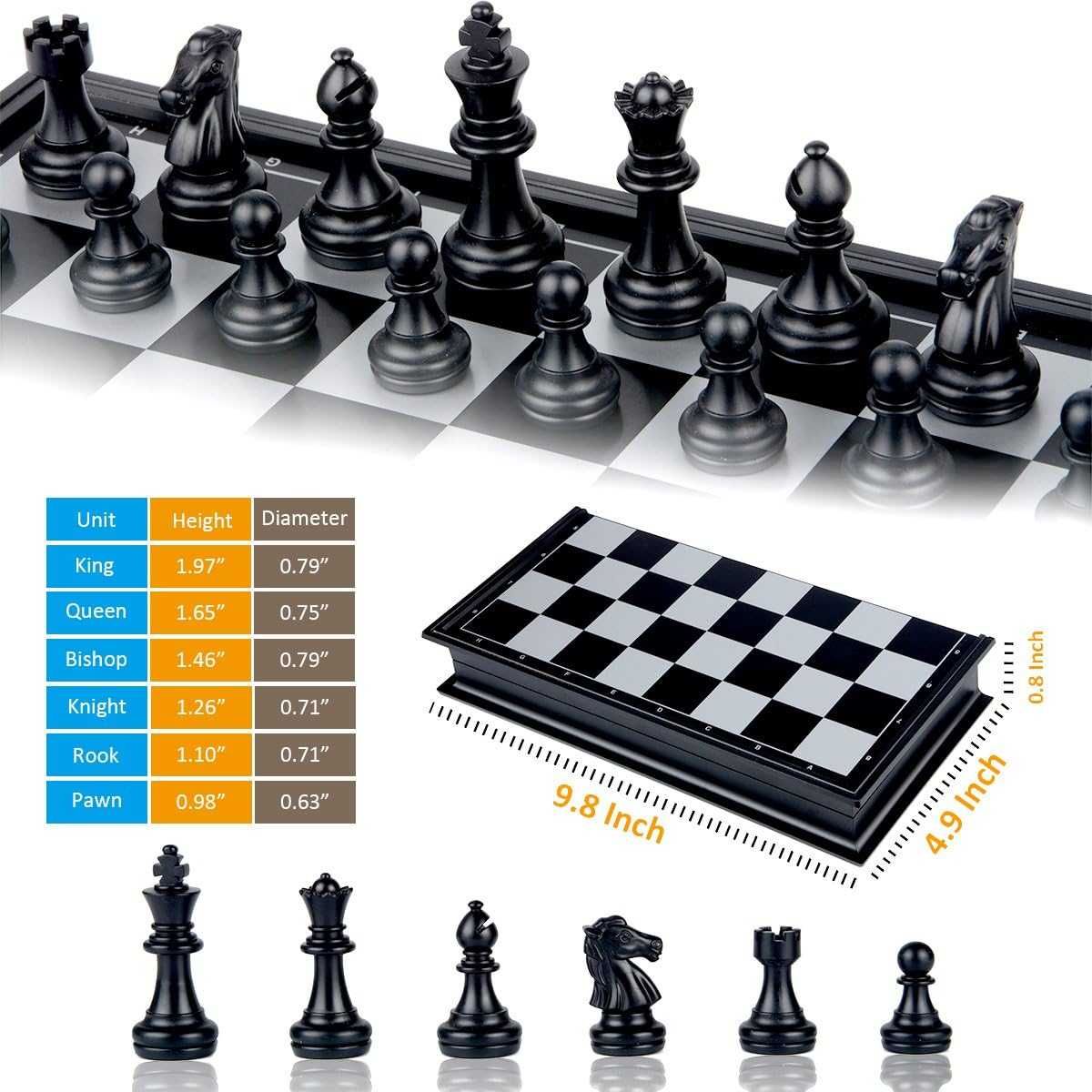 Set de joc 3-in-1 Sah Dame Table placa magnetica pliabila 25 x 25 cm