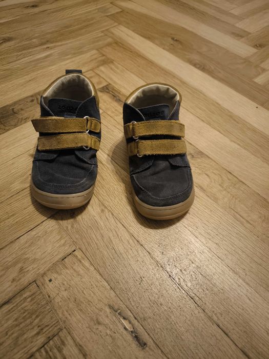 Боси детски обувки Zeazoo FOX 2.0 – син и камелен велур, размер 24