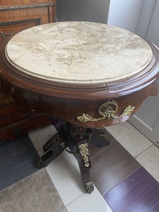 Masa Cafea Lemn Bronz Marmura Vintage