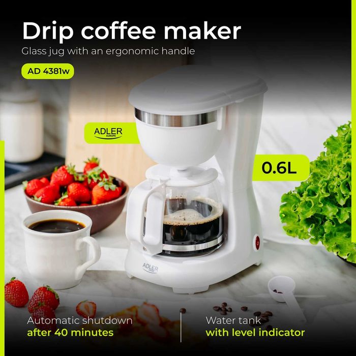 Cafetiera cu filtru Adler, 600 W, AD4381W, alb