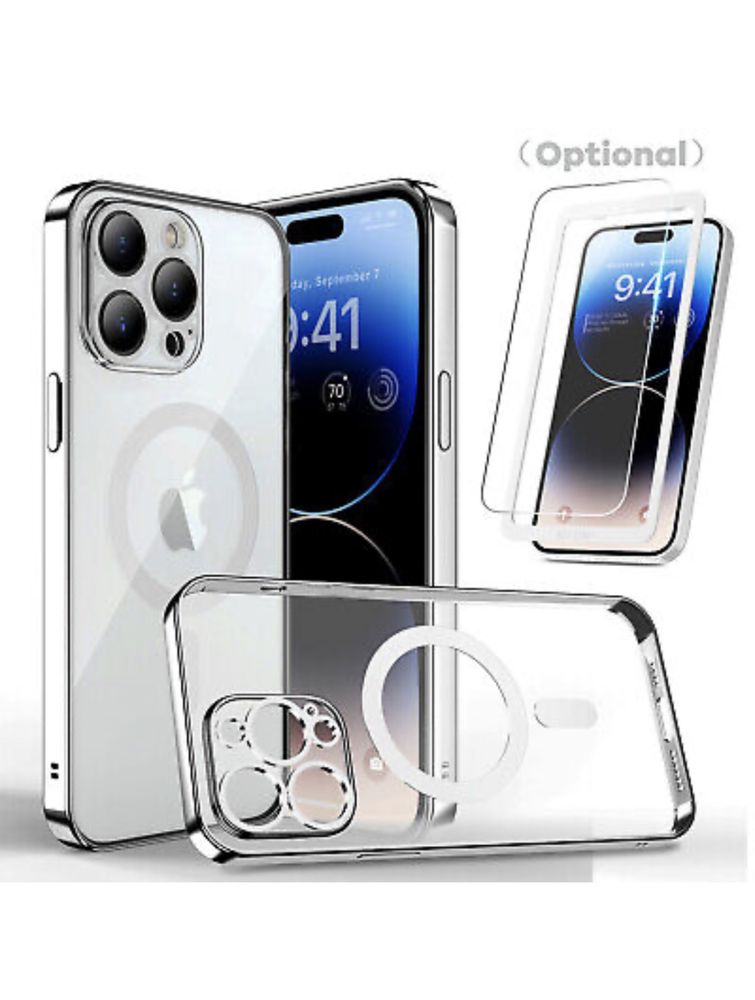 Husa Magneti Marble Clear + Folie Sticla Iphone 14/15/16E/PRO/MAX/PLUS