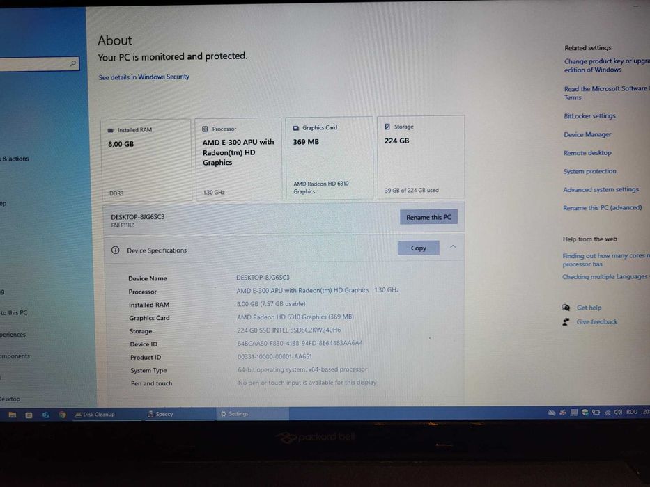 Packard Bell 17.3" EasyNote AMD E-300 1.3 GHz 8GB RAM DDR3 240Gb SSD